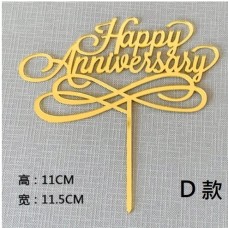 蛋糕裝飾卡 周年紀念日 金色蝴蝶結款 /PCS